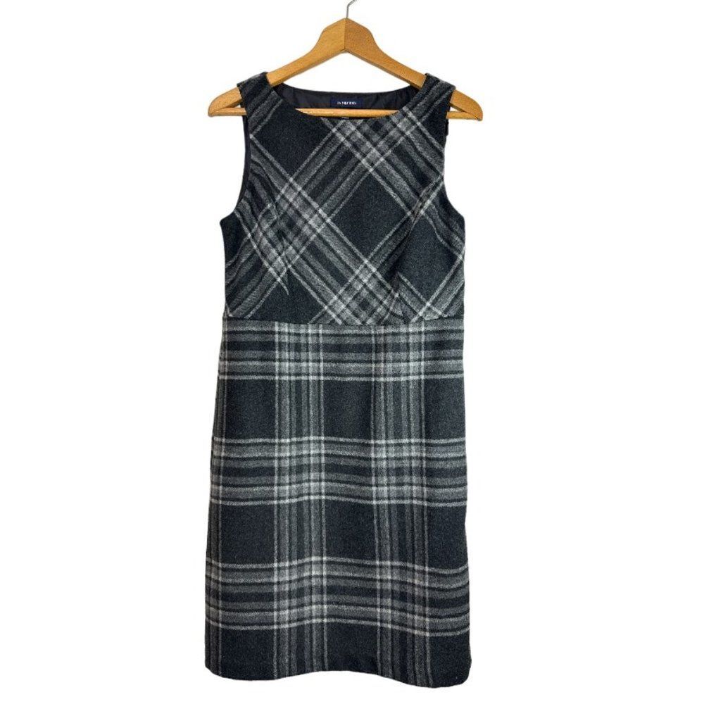 Lands’ End Gray Plaid Wool Blend Dress Size 10 Pockets Dark Academia Preppy